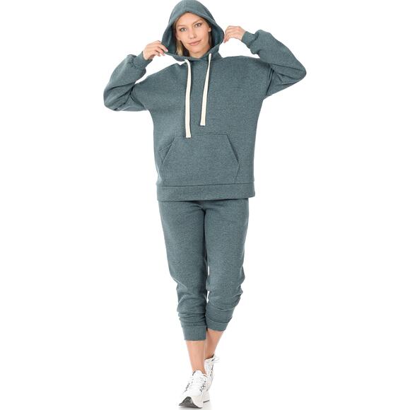 Melange Velboa hoodie & jogger Pants set (Hunter Green)- Medium - Picture 3 of 6